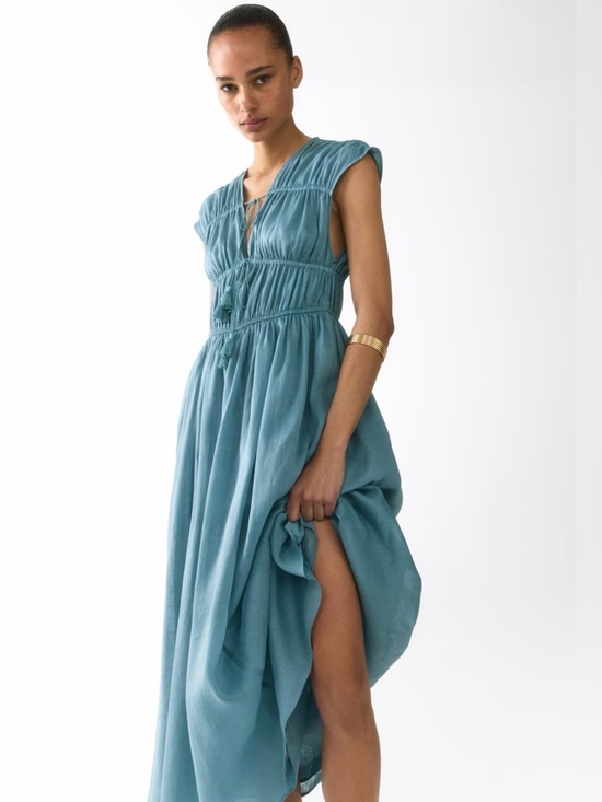 H&M Dresses & Skirts - H&M Premium Selection Drawstring-Detail Ramie Dress (Dusty Turquoise) Small